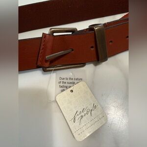 Free People Men's Cognac Leather Belt with Brass Buckle